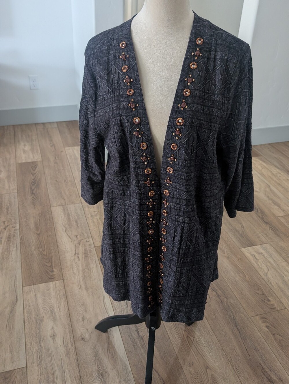 Soft Surroundings Black Embellished Open Cardigan